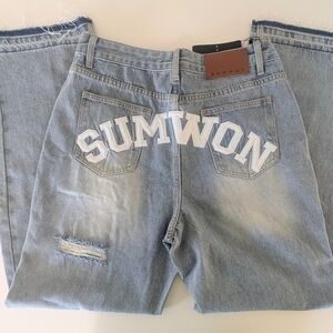 Sumwon Wide Leg Jeans 29 Distressed Logo Y2K NWT